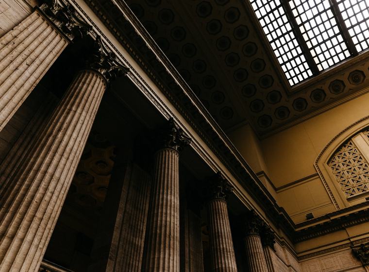Columns inside a historic courthouse